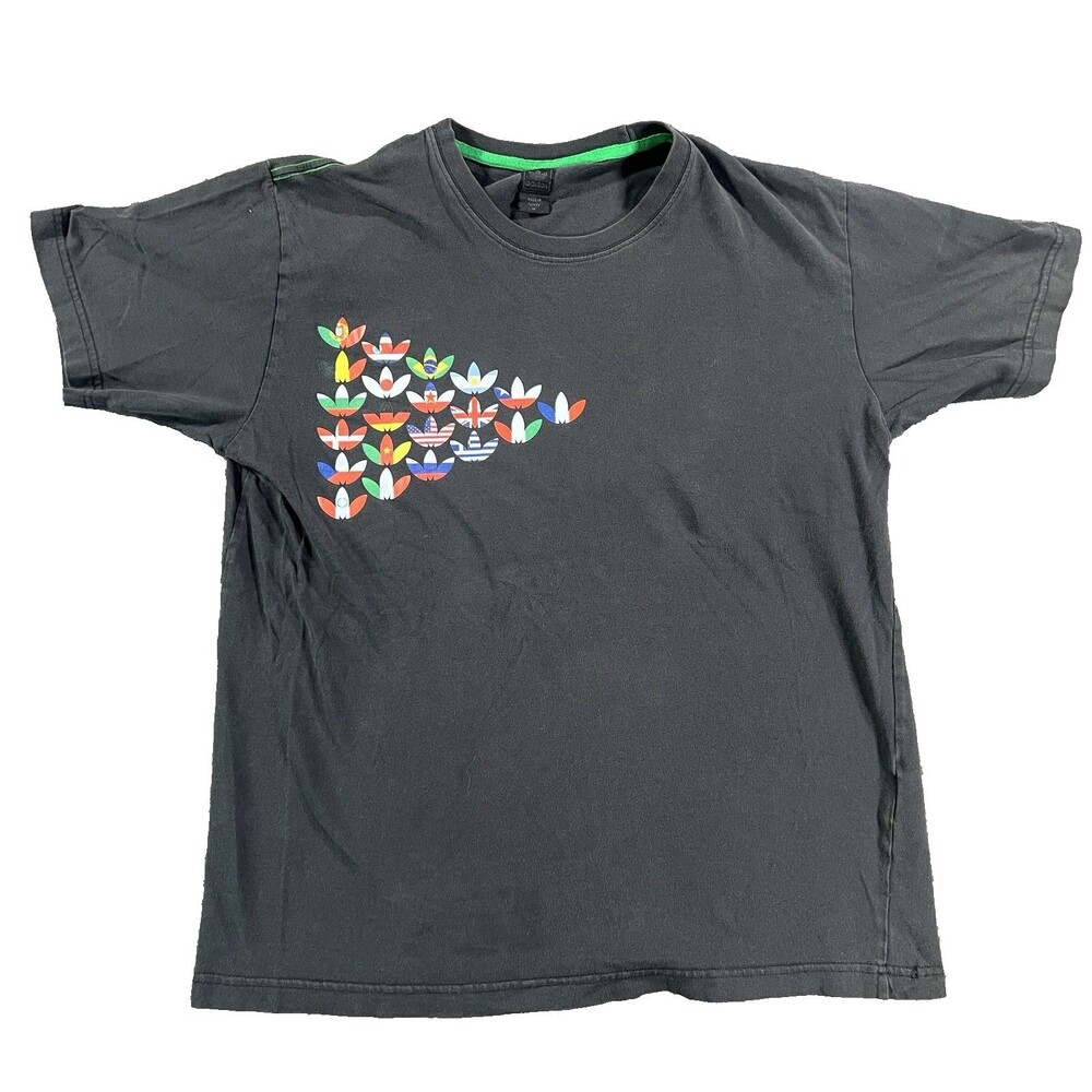 Adidas Men’s Black World Wide Collection T-Shirt w/Flag Trefoil Logos Size M